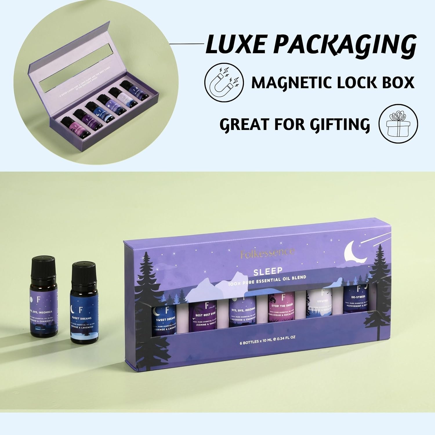 Sleep Essential Oils Set for Christmas | Set of 6 Pure Christmas Essential Oils for Diffusers for Home | Lavender, Rosemary & Peppermint | Essential Oils for Relaxation Gifts for Her