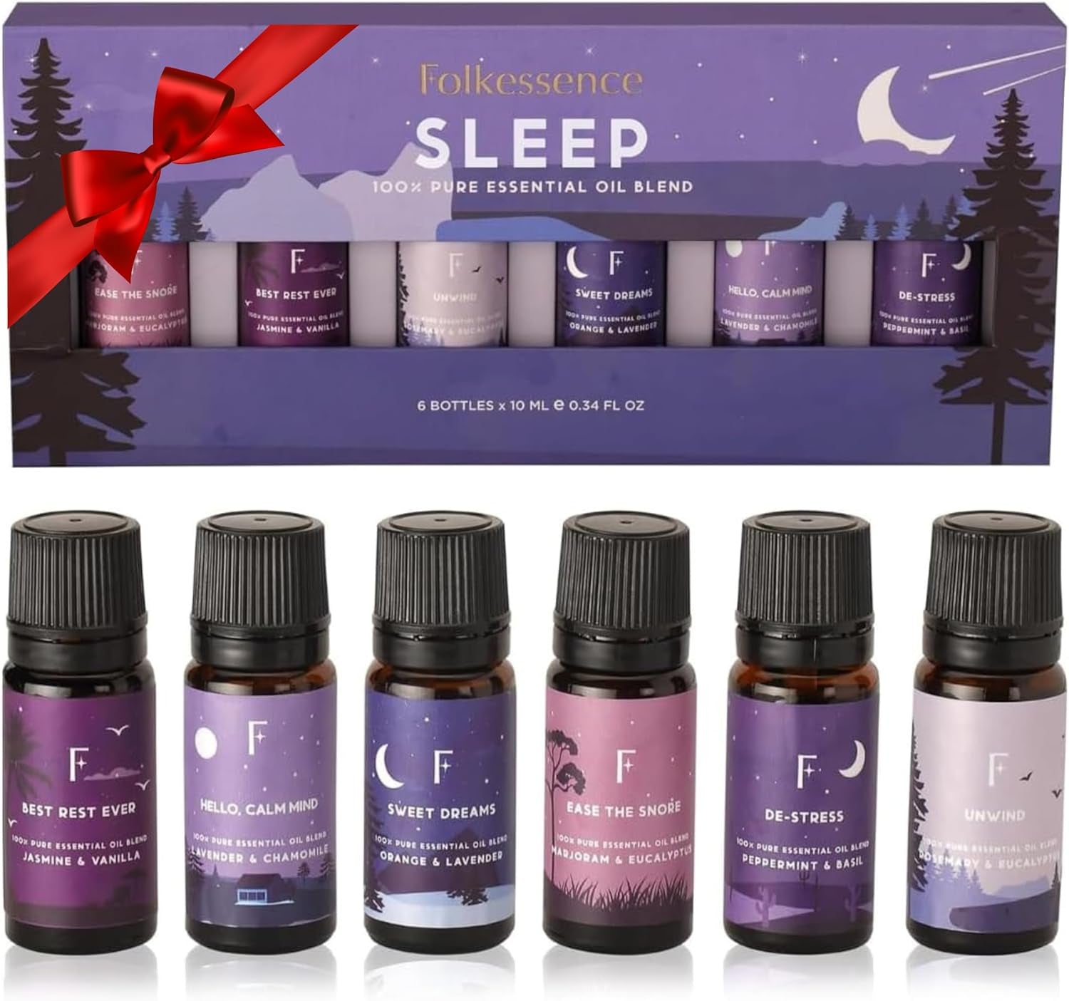 Sleep Essential Oils Set for Christmas | Set of 6 Pure Christmas Essential Oils for Diffusers for Home | Lavender, Rosemary & Peppermint | Essential Oils for Relaxation Gifts for Her